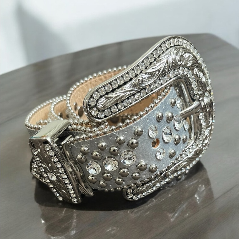 Silver Rhinestone Embellished Heavy/Duty Fashion Belt